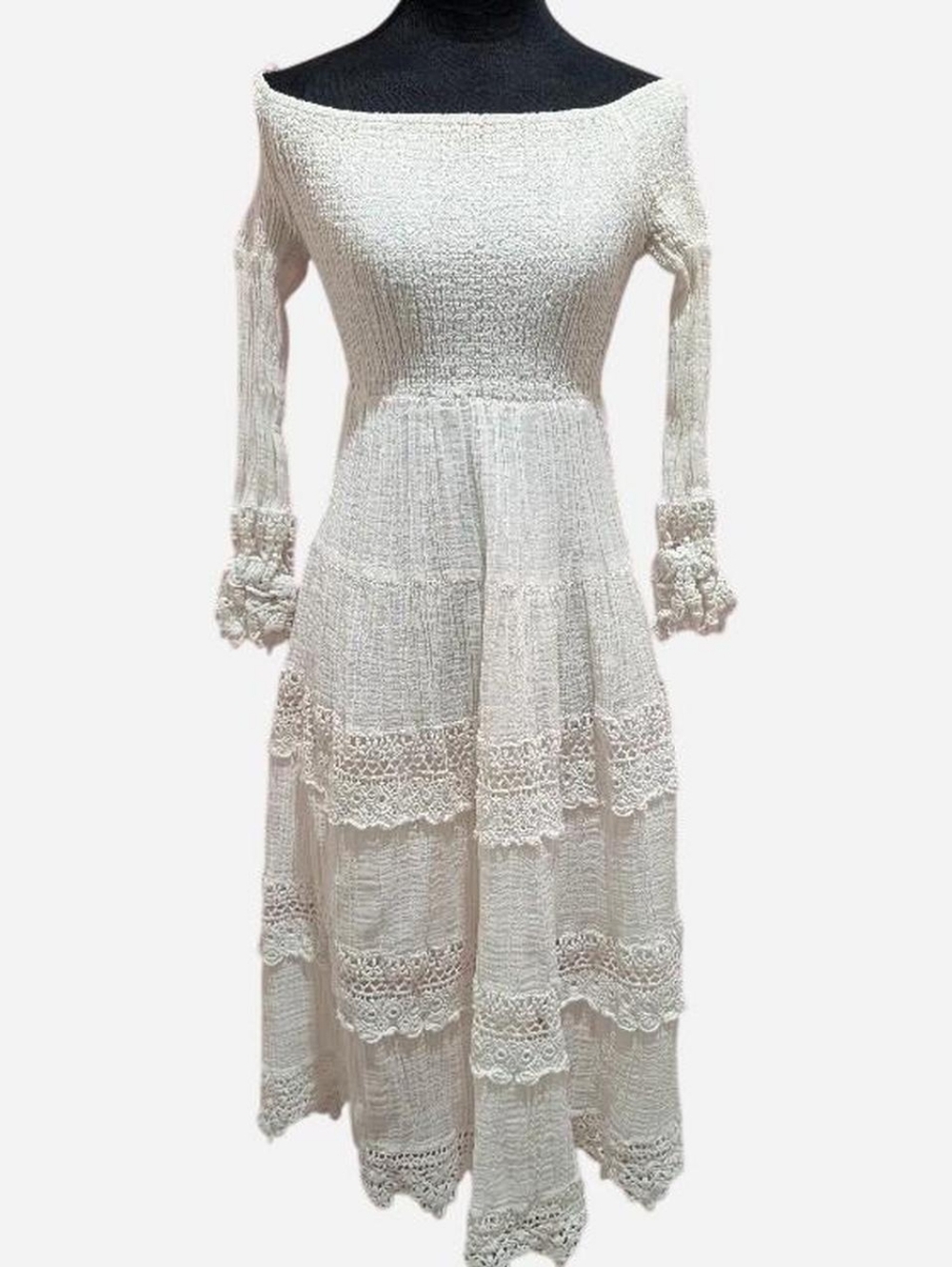 Y2K Off the Shoulder Lace Crochet Maxi Dress (Fits Between XS-L)‼️open to Offers